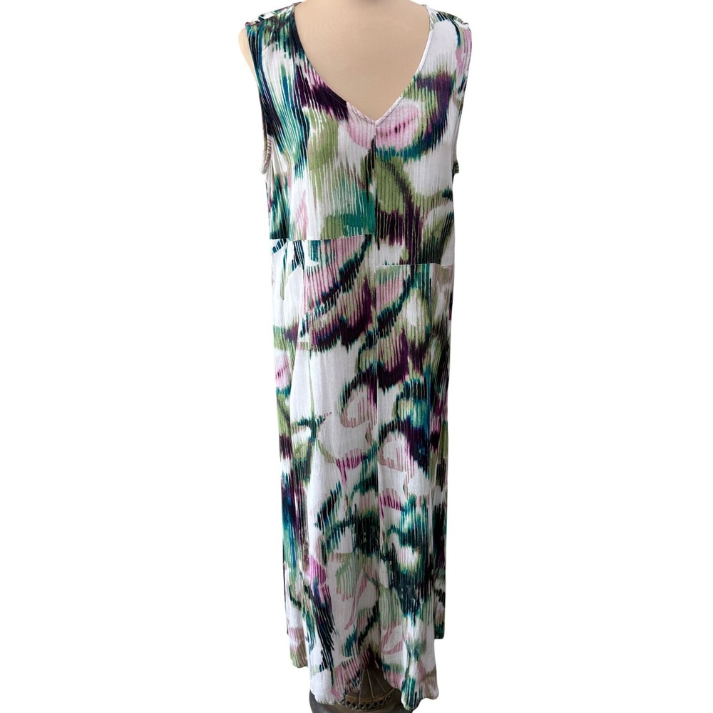 Habitat Abstract Watercolor Dress Large Artsy Viscose Rayon A-Line Resort Boho